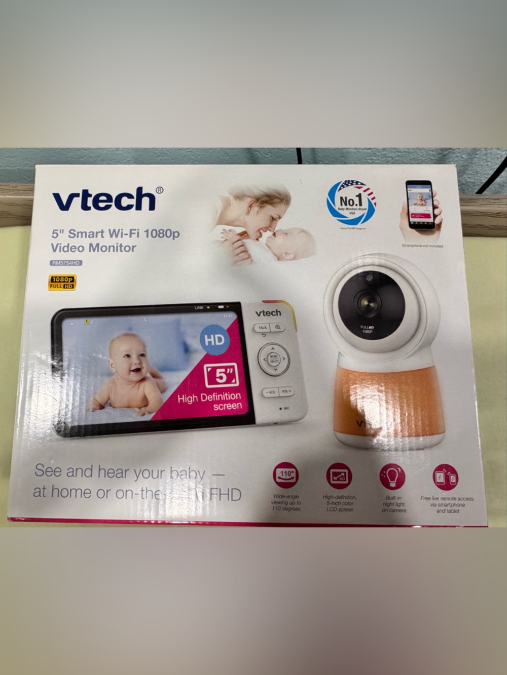 vtech 5" Smart Wi‑Fi 1080p Video Monitor in White